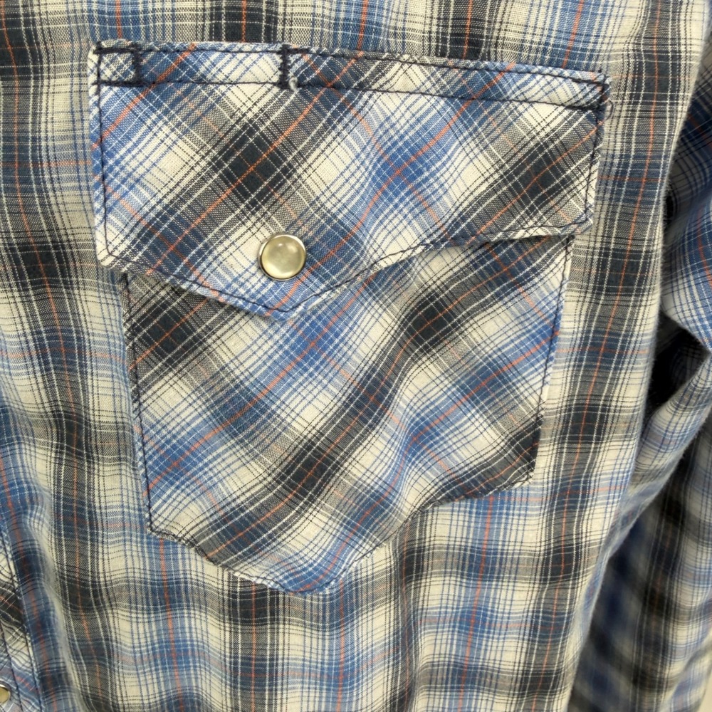 Wrangler Wrancher Mens Large Blue Plaid Pearl Snap Western Long Sleeve Shirt - Picture 11 of 11